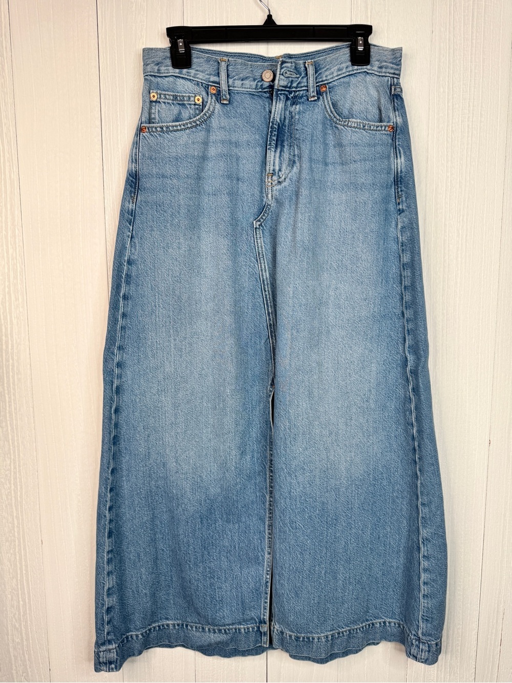 Levi's Icon Maxi Denim Skirt Light Wash Front Slit Y2K Boho 28/6